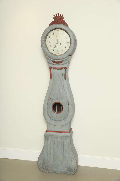 Swedish Antique Gustavian Standing Floor Clock with Painted Crown
