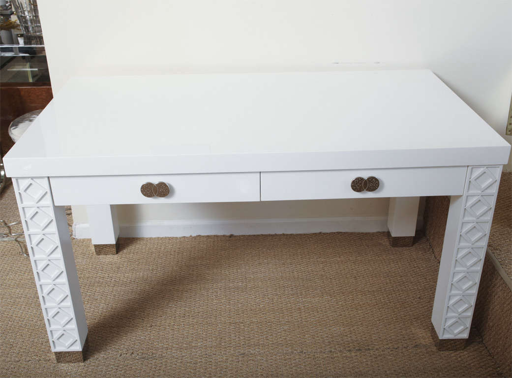 Superb and Substantial Floating White Lacquered Desk