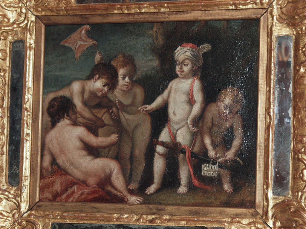 18th C Painting in a 19th C gilt frame