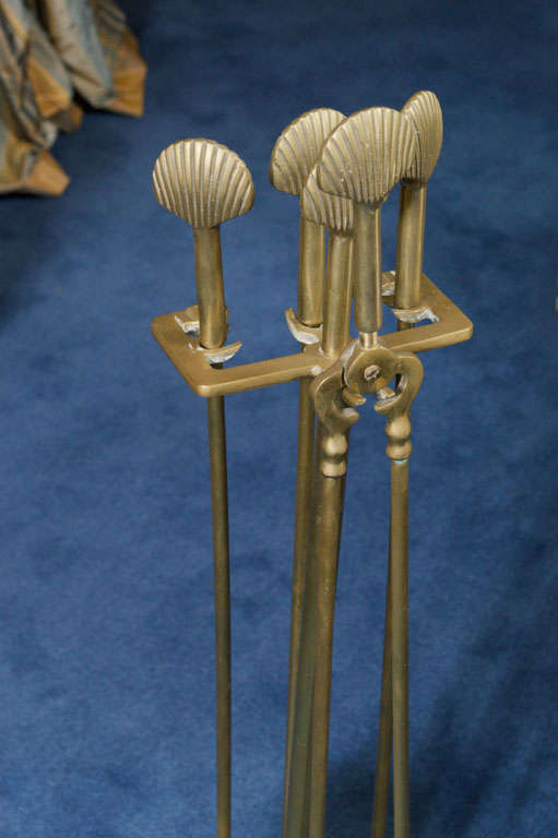 Art Deco Style Brass Fireplace Implements with Stand 2
