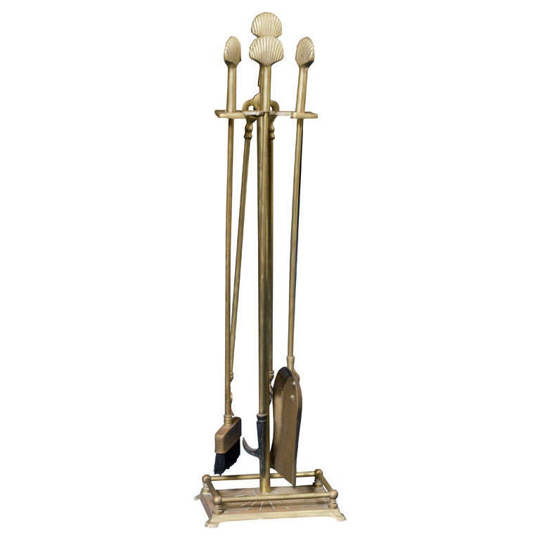 Art Deco Style Brass Fireplace Implements with Stand