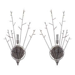 Pair of Brutalist Wrought Iron Sconces
