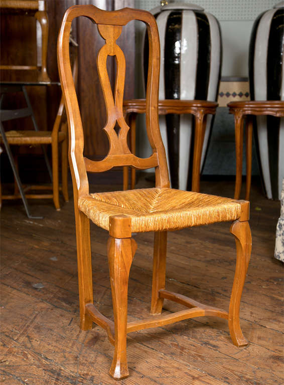 Mid-20th Century Set of 8 Rush Seat Walnut Side Chairs