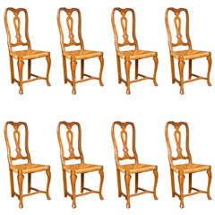 Set of 8 Rush Seat Walnut Side Chairs