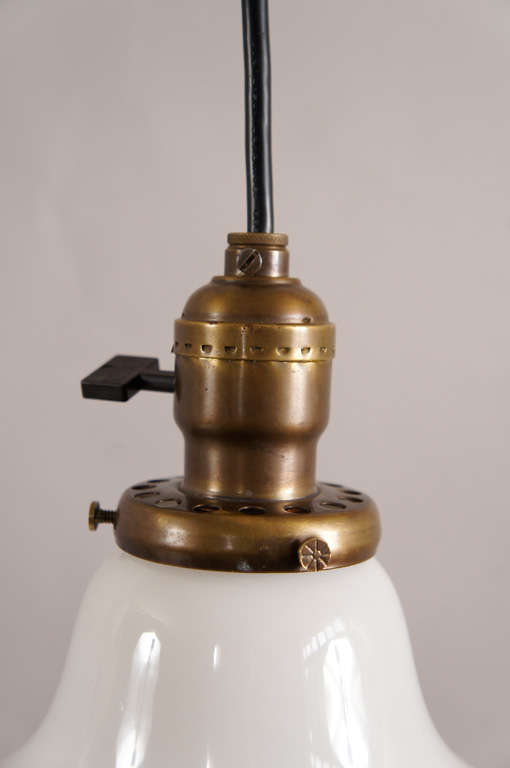 American Milk Glass Bell Pendant Lamp For Sale