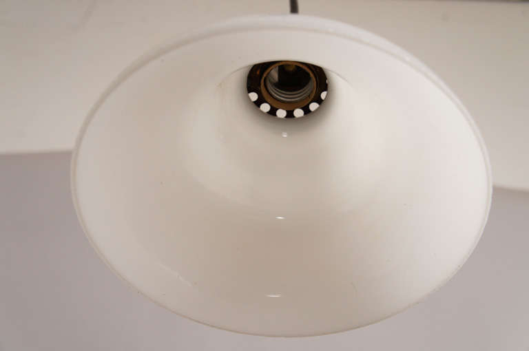 Milk Glass Bell Pendant Lamp In Excellent Condition For Sale In Hudson, NY