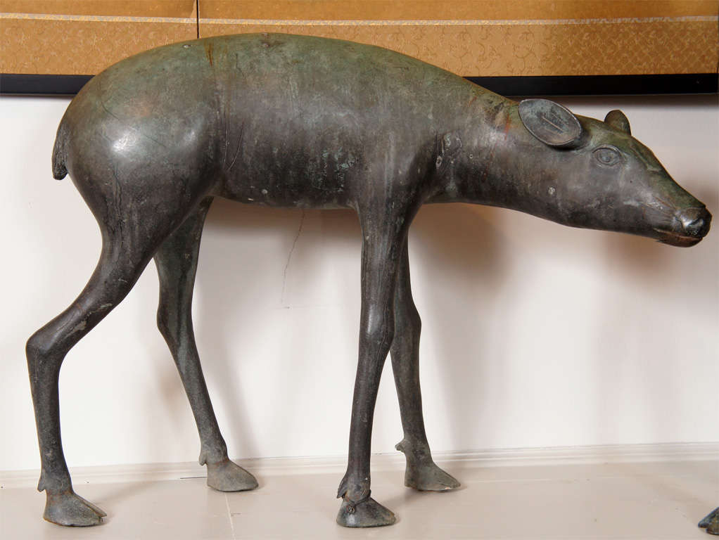 Pair of Japanese Bronze Nara Deer