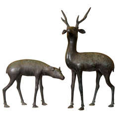 Antique Pair of Japanese Bronze Nara Deer