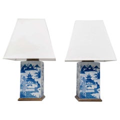 Vintage Pair of Chinese Export Tea Canister Lamps
