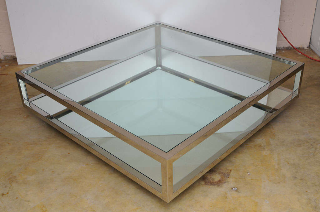 Sleek Mirrored Coffee Table at 1stdibs