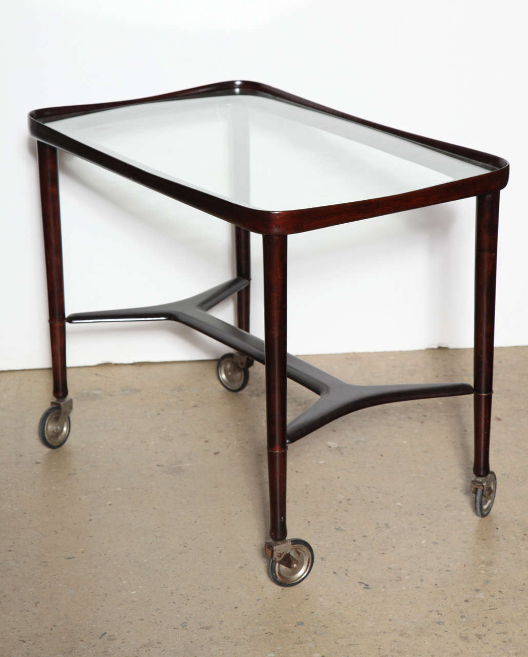 Italian Modern Rosewood & Glass Rolling Cart, 1950's For Sale 2