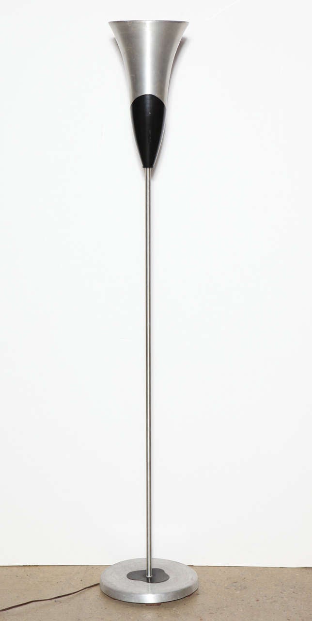 Mid-20th Century Russel Wright Spun Aluminum and Black Lacquer Torchiere Floor Lamp, 1940s
