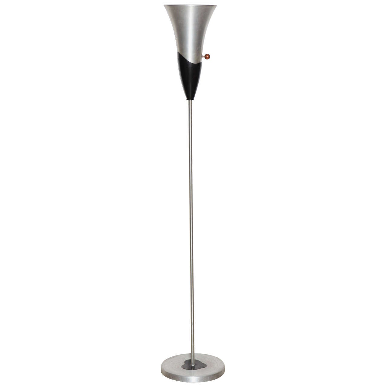Russel Wright Spun Aluminum And Black Lacquer Torchiere Floor Lamp Russel Wright Spun Aluminum And Black Lacquer Torchiere Floor Lamp 1940s For