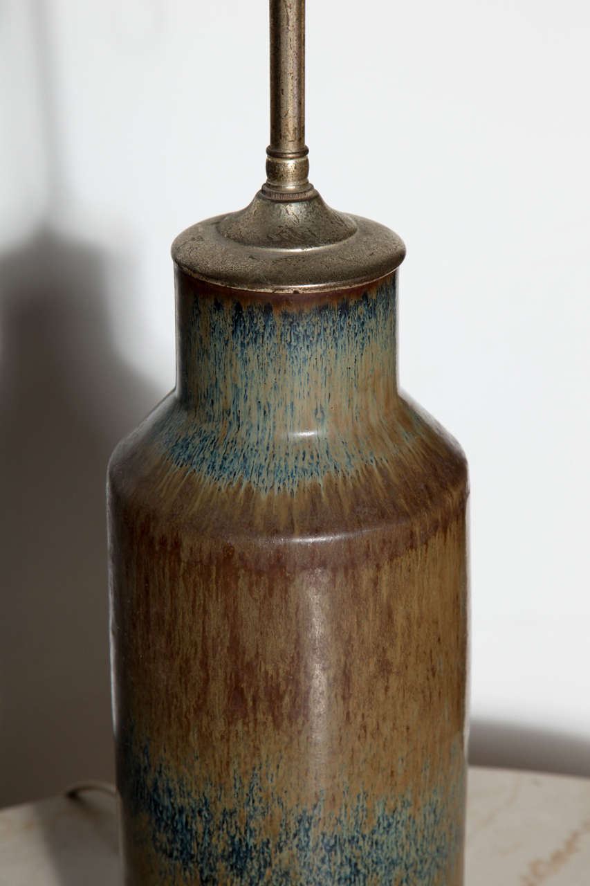 Glazed Carl-Harry Stalhane for Rörstrand Earthen Ceramic Blue Table Lamp, Early 1950s