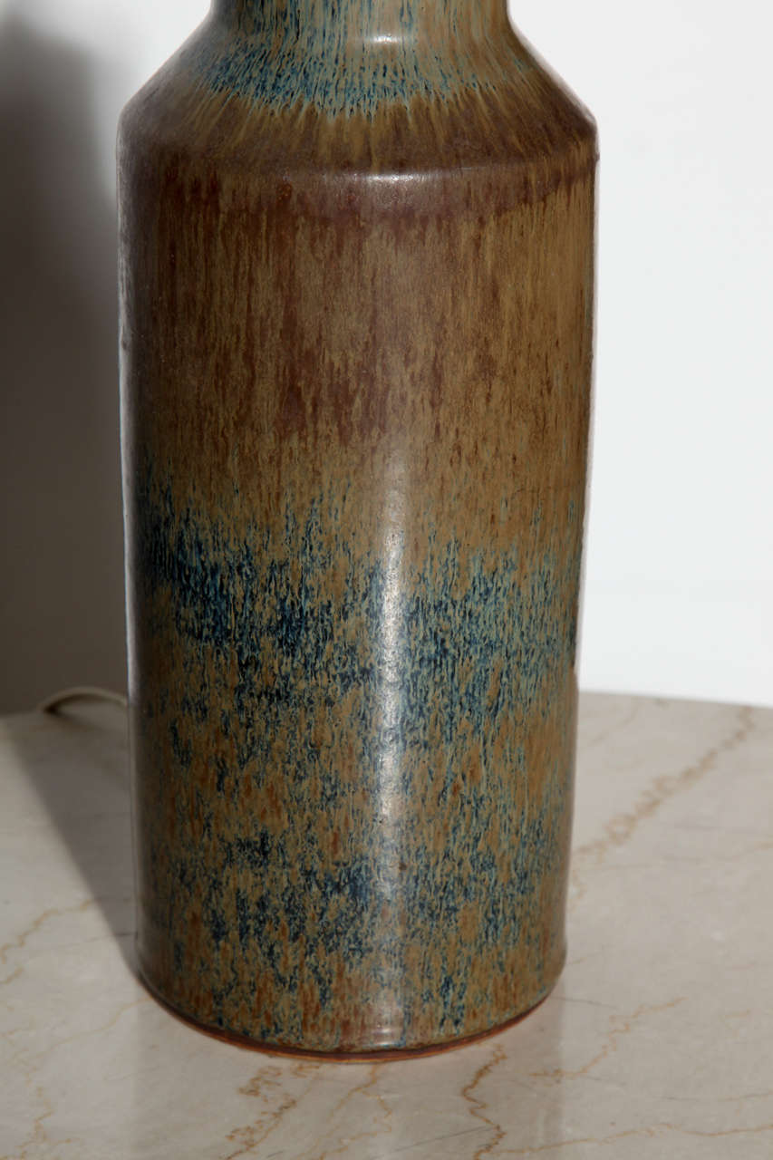 Carl-Harry Stalhane for Rörstrand Earthen Ceramic Blue Table Lamp, Early 1950s In Good Condition In Bainbridge, NY