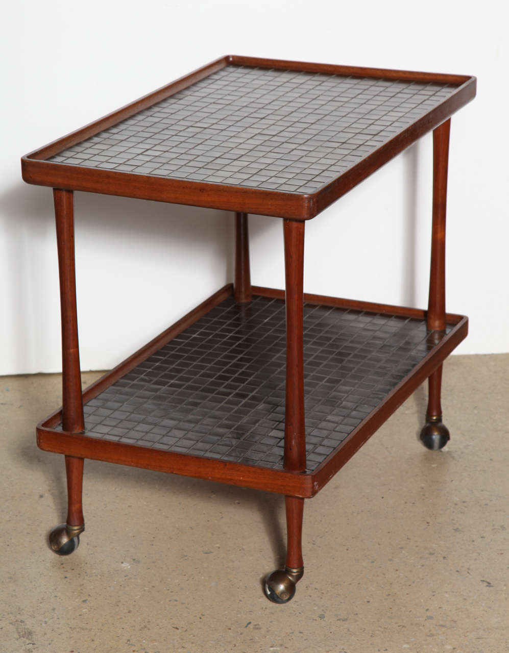 Gordon and Jane Martz Dark Teak and Lava Tile Two Tier Rolling Cart, 1950s  For Sale 1