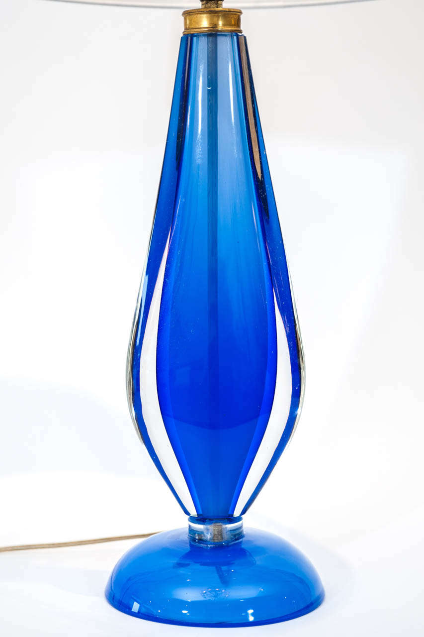 Italian Blue Sommerso Murano Glass Lamp Attributed to Salviati