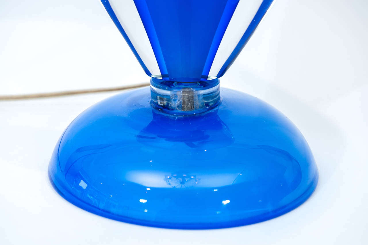 Blue Sommerso Murano Glass Lamp Attributed to Salviati In Excellent Condition In Toronto, ON