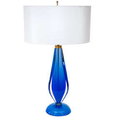 Blue Sommerso Murano Glass Lamp Attributed to Salviati