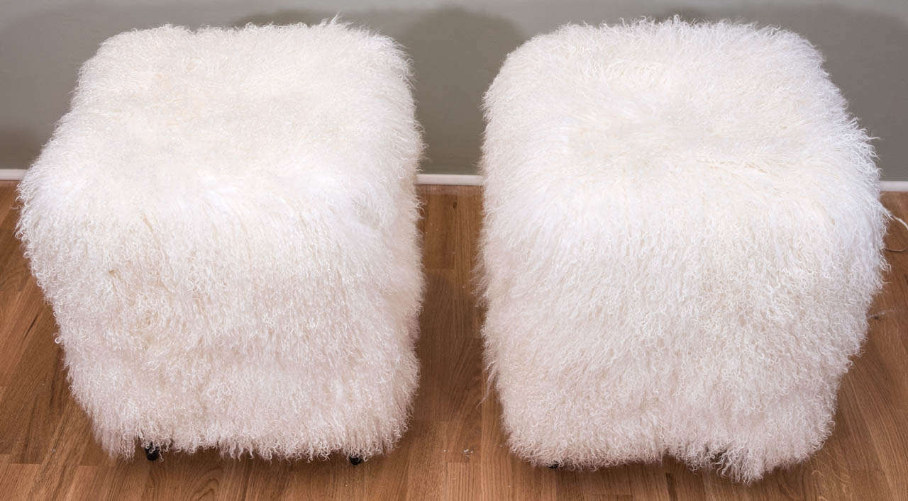 Pair of Lambs Wool Stools Inspired By Lalanne In Excellent Condition In Toronto, ON