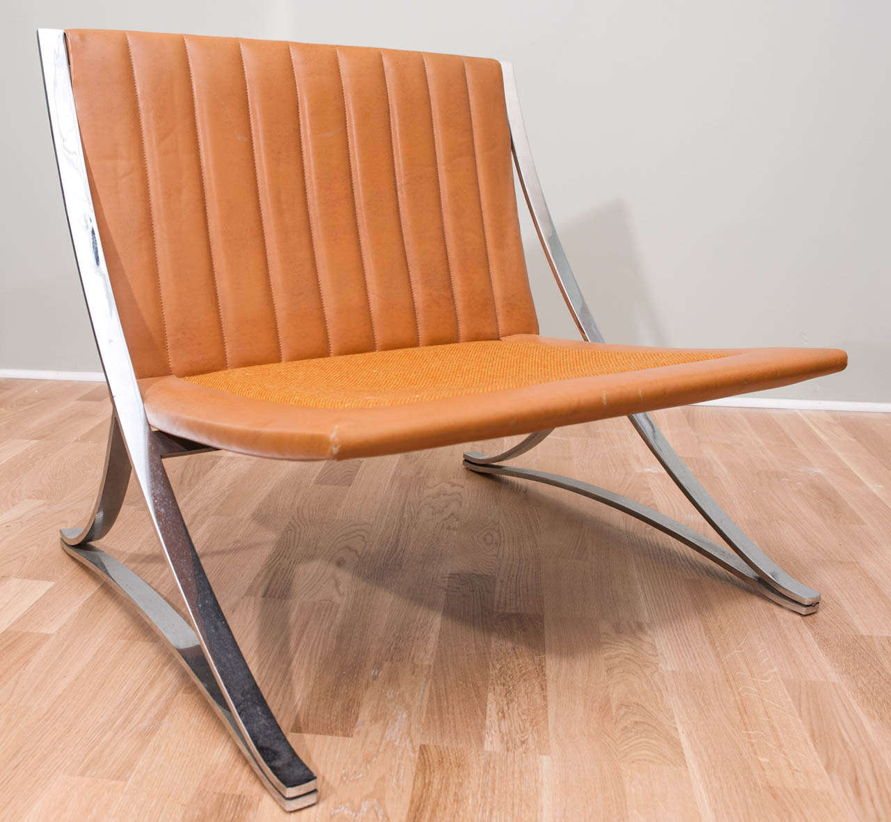 Steel Pair of Vintage Leather Chairs In the Style of Mies van der Rohe