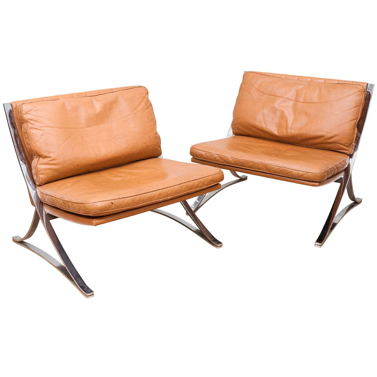Pair of Vintage Leather Chairs In the Style of Mies van der Rohe