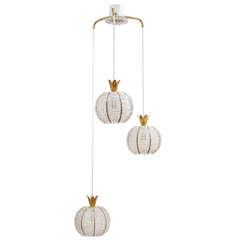 Vintage Mid Century Three Light Beaded Pendant Light