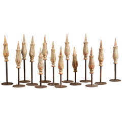 Set of 14 Cast Iron Gate Finials Mounted on Iron Stands circa 1880