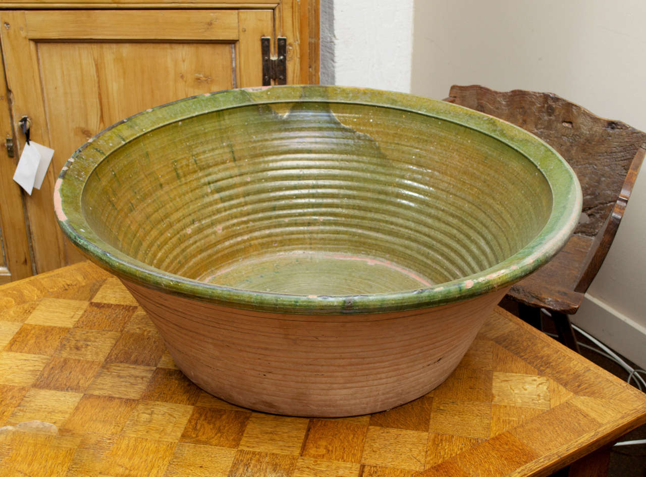 Very Large Green Glazed Dairy Bowl, French, circa 1880