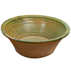 Antique Very Large Green Glazed Dairy Bowl, French, circa 1880