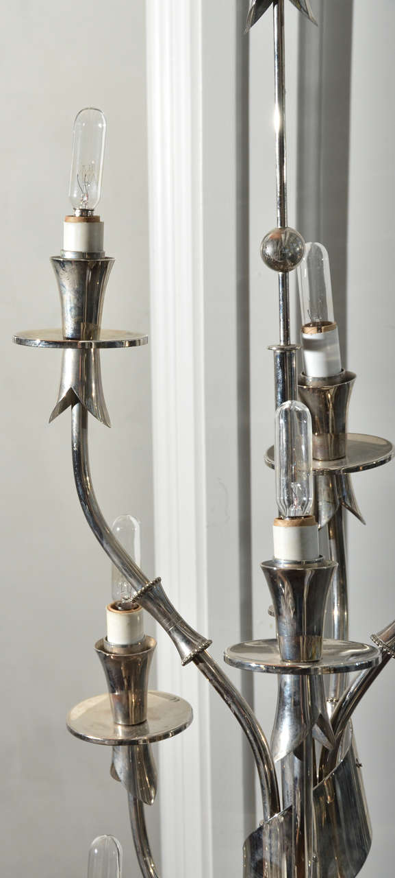 1960's Mid Century Italian Stilnovo Floor Lamp In Silver With Marble Base In Excellent Condition In Sag Harbor, NY