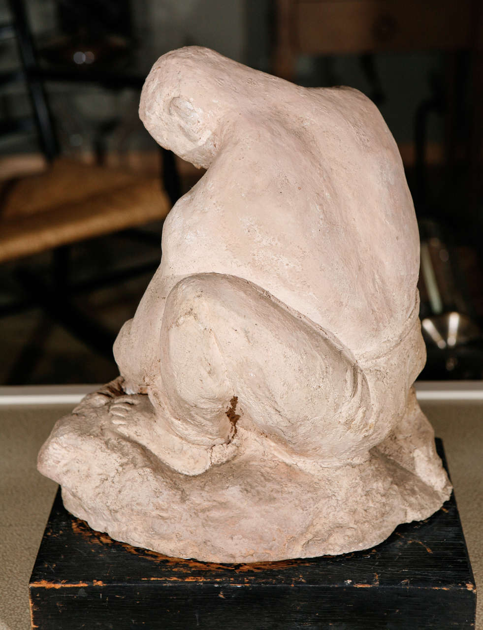 Wood WPA Sculpture of Man in Thought