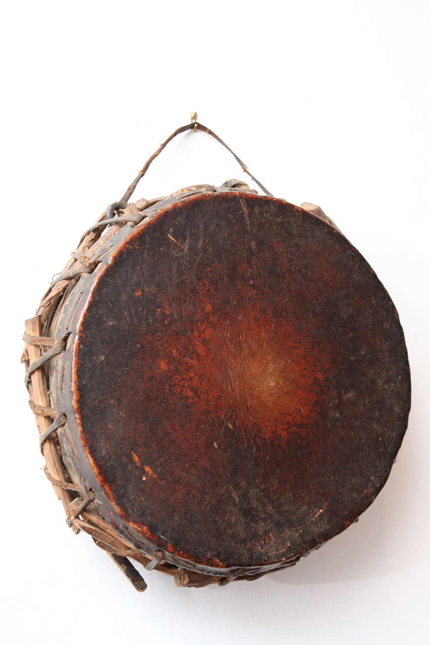 Antique Tribal Ritual Drum from Nepal In Good Condition For Sale In Brooklyn, NY