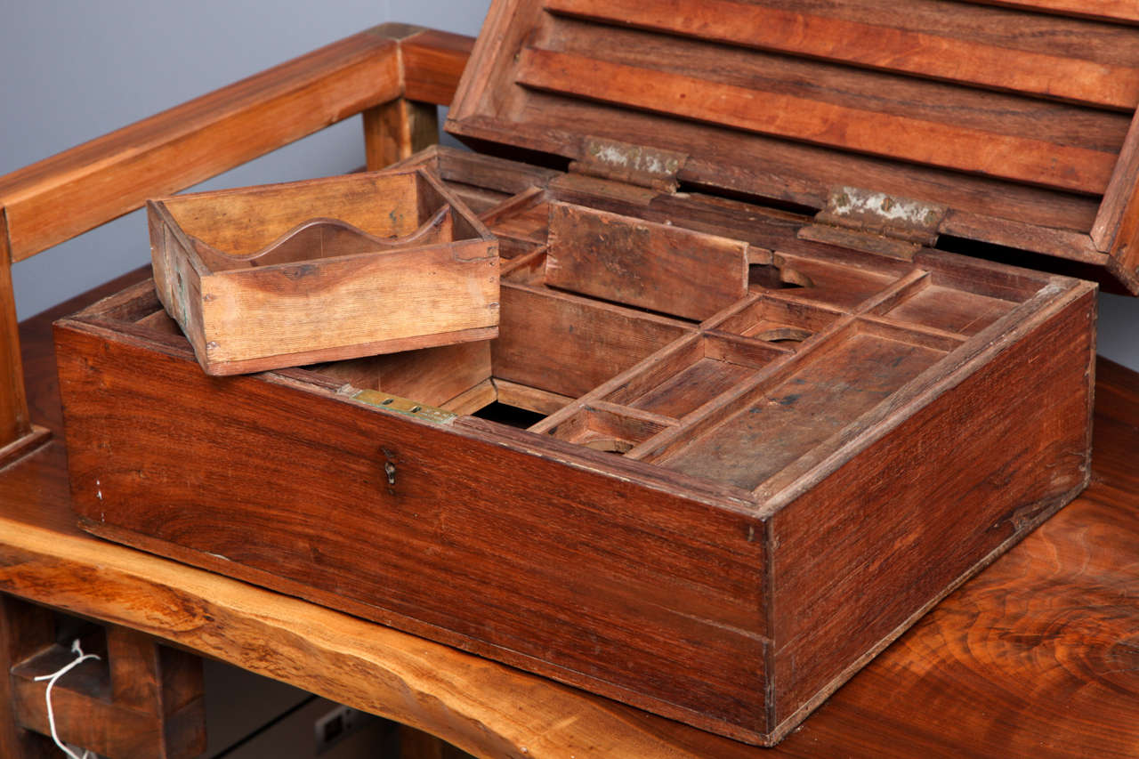 19th Century Antique Solid Teak Wood Indian Stationary Box For Sale