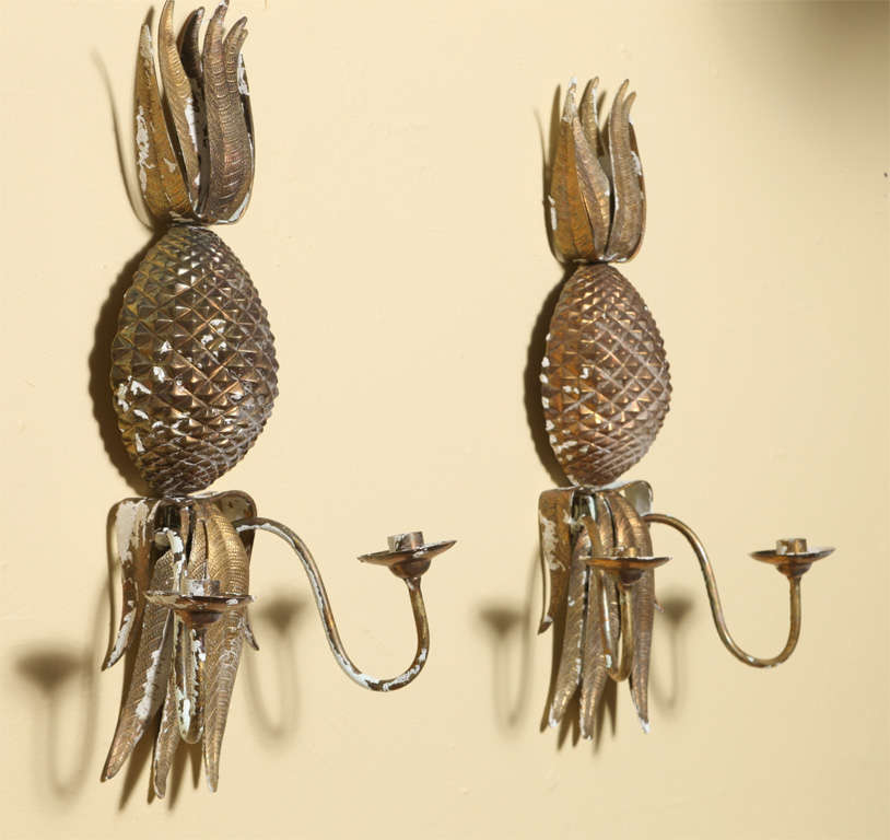 Elegant Pair of Brass Pineapple Sconces