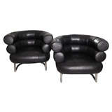 Pair of Black Eileen Gray  Leather Tub Chairs