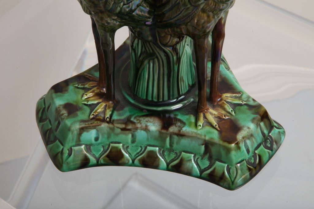 Rare Antique Majolica Crane and Lily Pond Centerpiece In Good Condition In West Palm Beach, FL