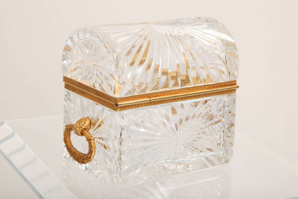 Large Cut Crystal Treasure Chest with Doré Bronze Mounts and Handles In Excellent Condition In West Palm Beach, FL