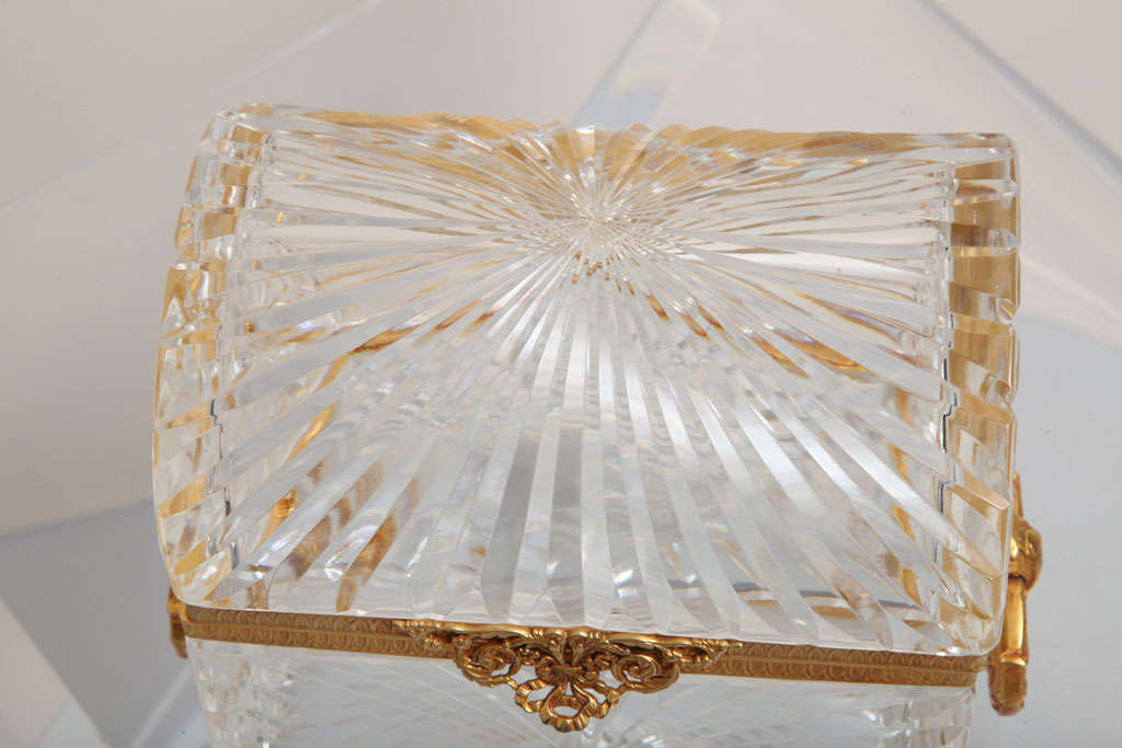 Cut Glass Large Cut Crystal Treasure Chest with Doré Bronze Mounts and Handles