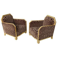 A Fine Pair Art Deco Giltwood Club Chairs, France