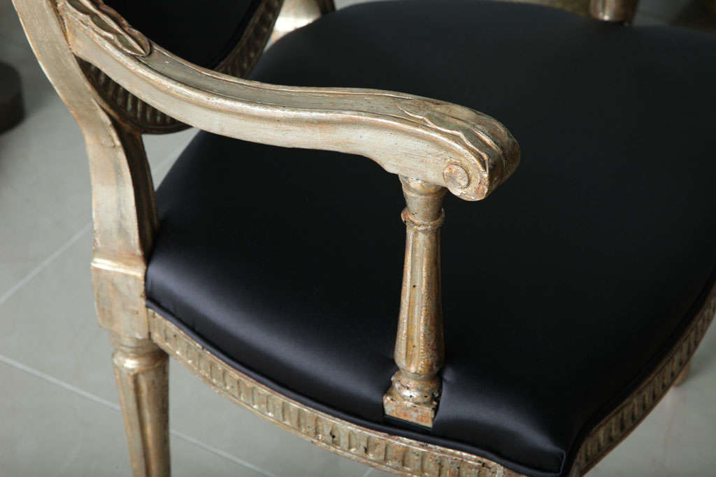 18th Century Rare Set of Four Italian Neoclassic Silver Gilt Armchairs For Sale