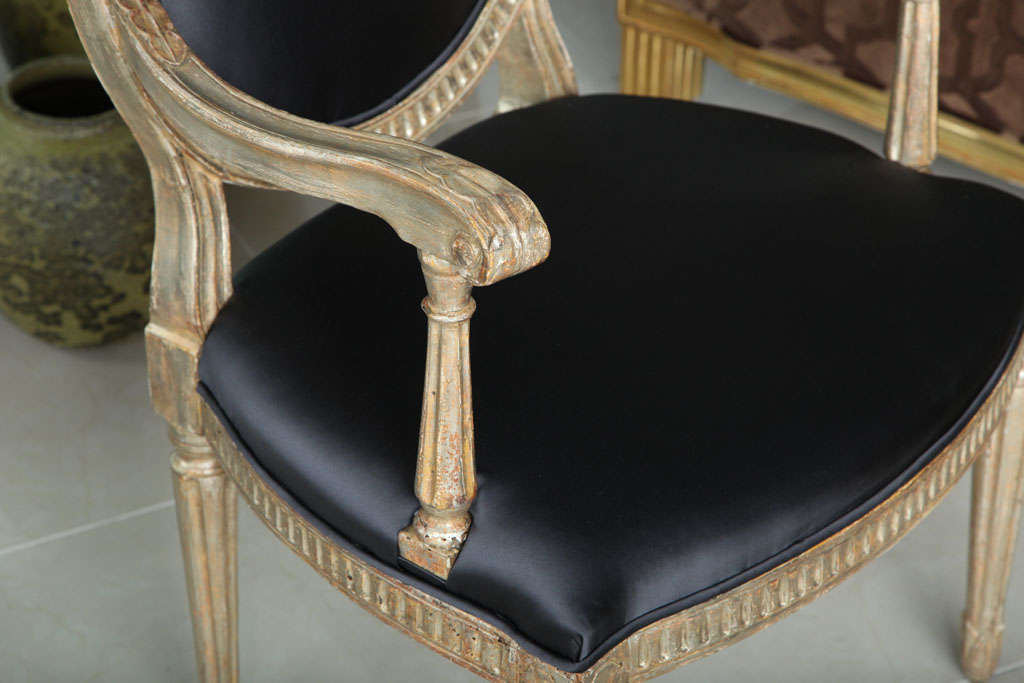 Rare Set of Four Italian Neoclassic Silver Gilt Armchairs For Sale 2