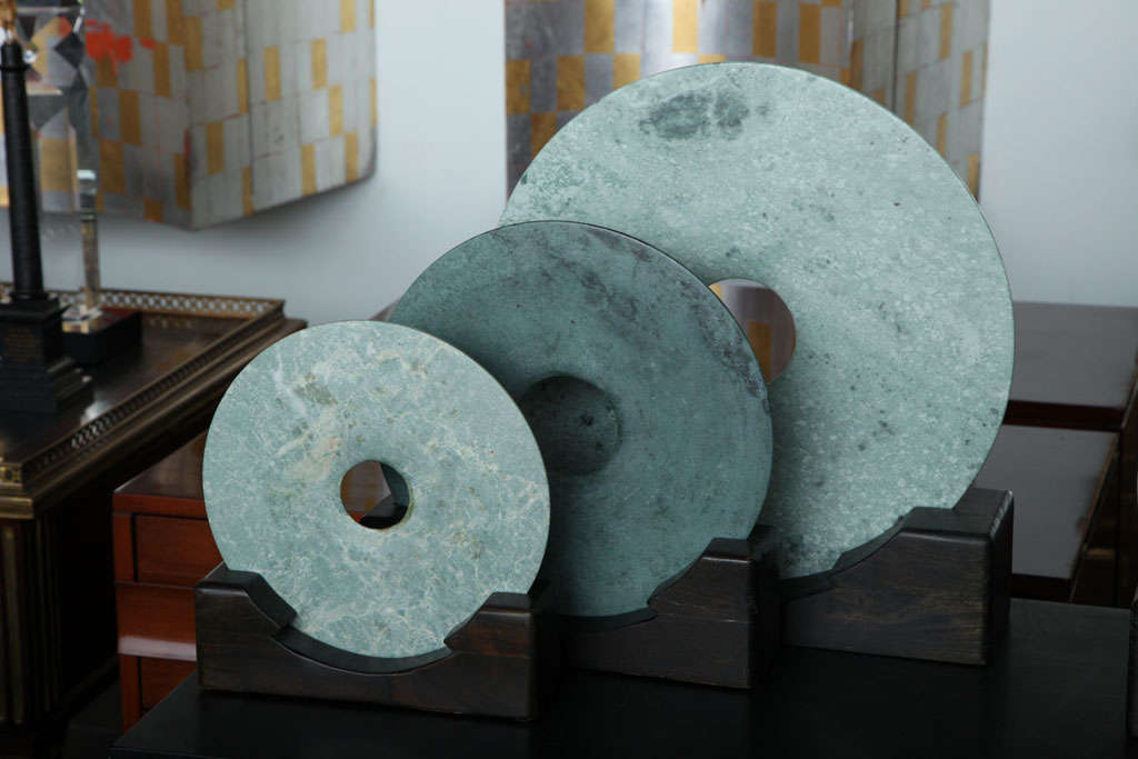 Chinese Collection of Jade Discs on Stands