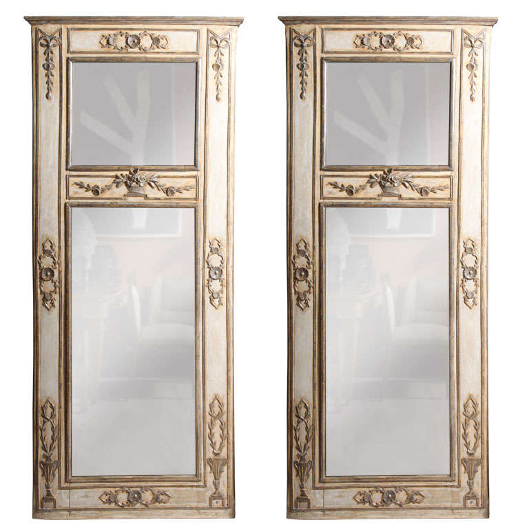 A Fine Pair Italian Neoclassic Painted and Silver Gilt Mirrors