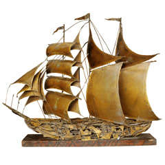 Brass 1970's Brutalist Metal Ship