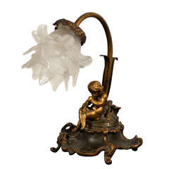 Doré Lamp with Cherub Base and Glass Globe