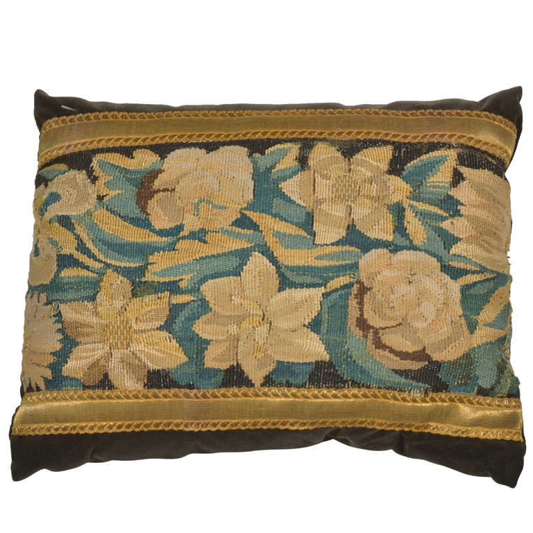Maison Maison Antique Floral Tapestry Fragment Pillow For Sale At