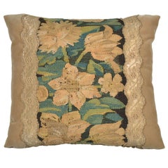 18th Century Antique Floral Tapestry Fragment Pillow