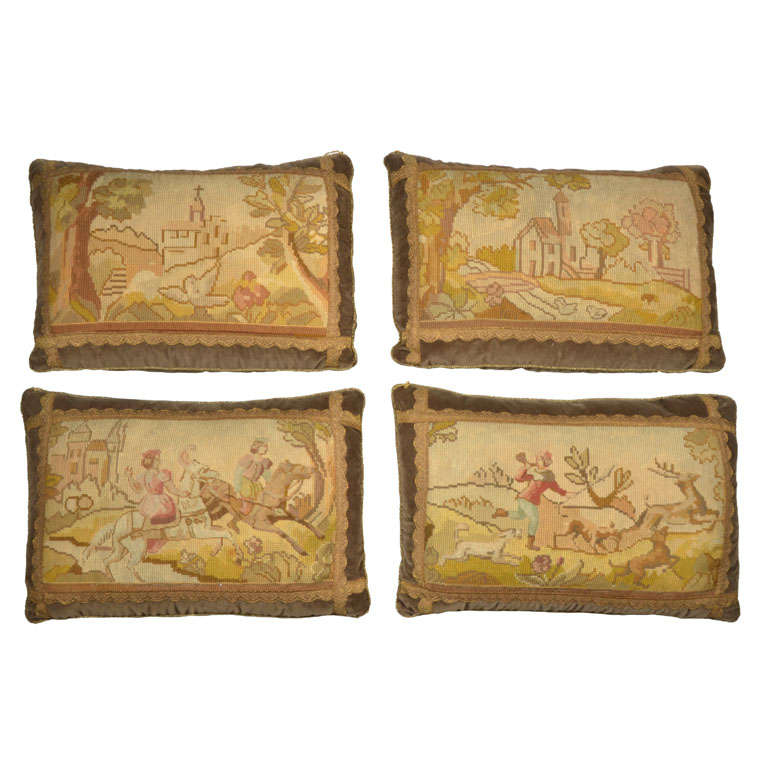 19th Century "Fairy Tale" Antique Needlepoint Pillows