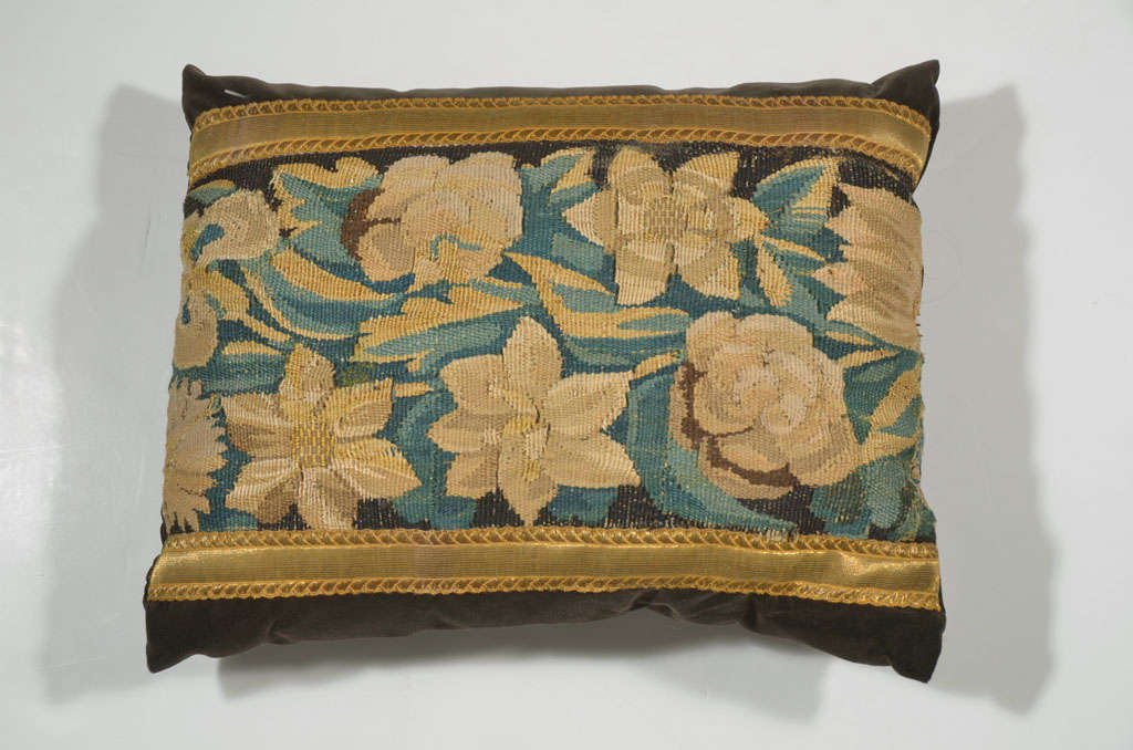 Antique Floral Tapestry Fragment Pillow For Sale at 1stdibs